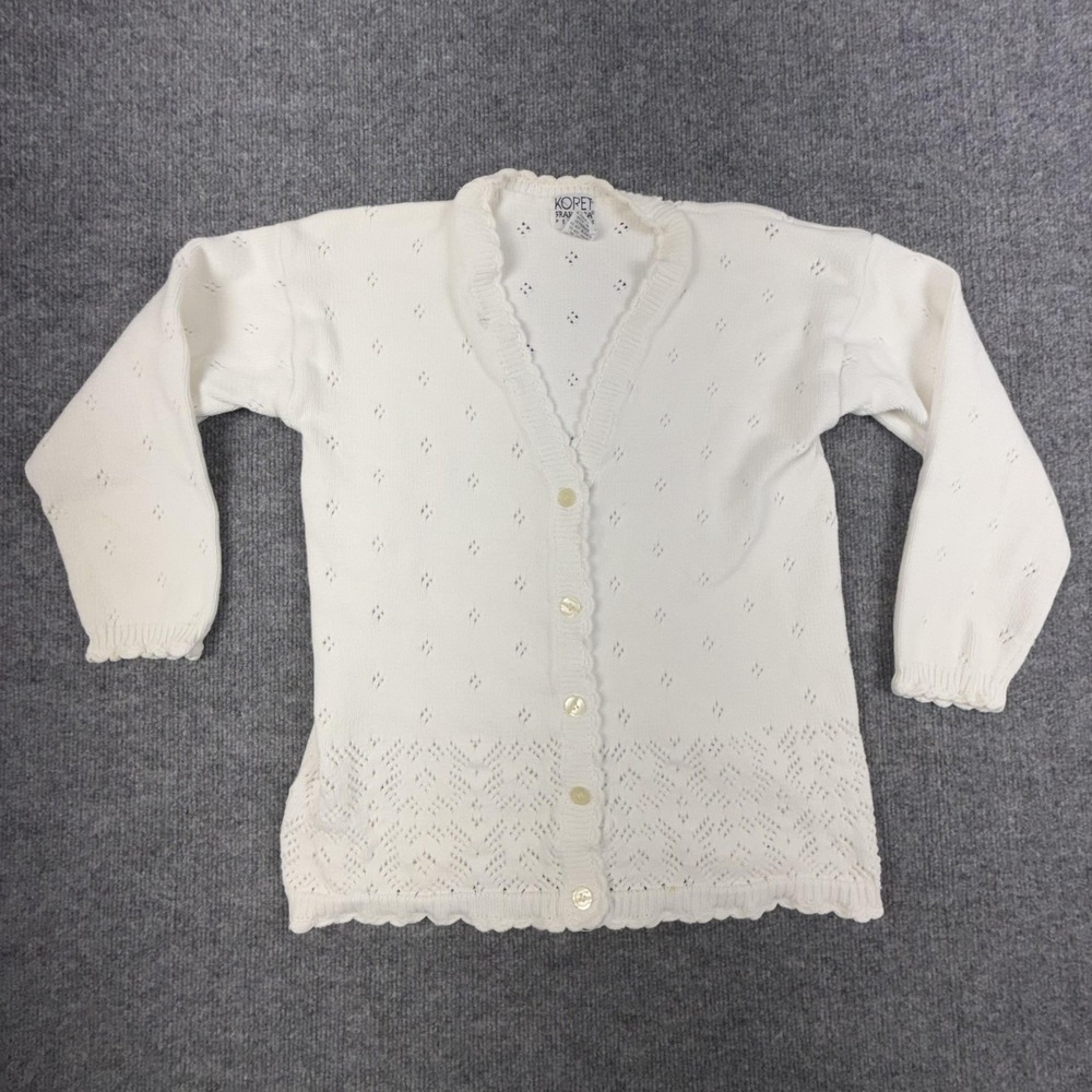 Koret Cardigan Sweater Womens Petite P White Cotton Pointelle Knit 84997